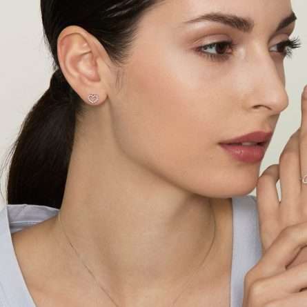 Orecchini a cuore in oro 18kt con diamanti 0,10ct — LeLune