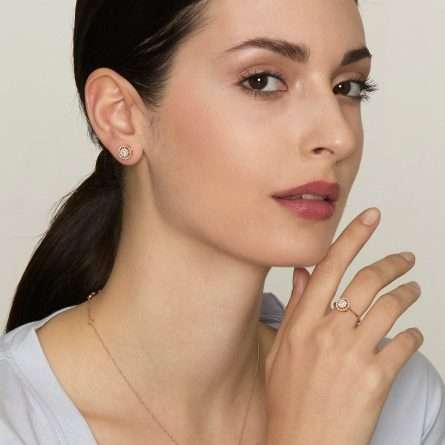 Orecchini a lobo con doppio contorno in oro 18kt con diamanti 0,49ct — LeLune