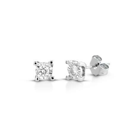 Orecchini a lobo quadrati in oro bianco 18kt con diamanti da 0,10 a 0,20ct