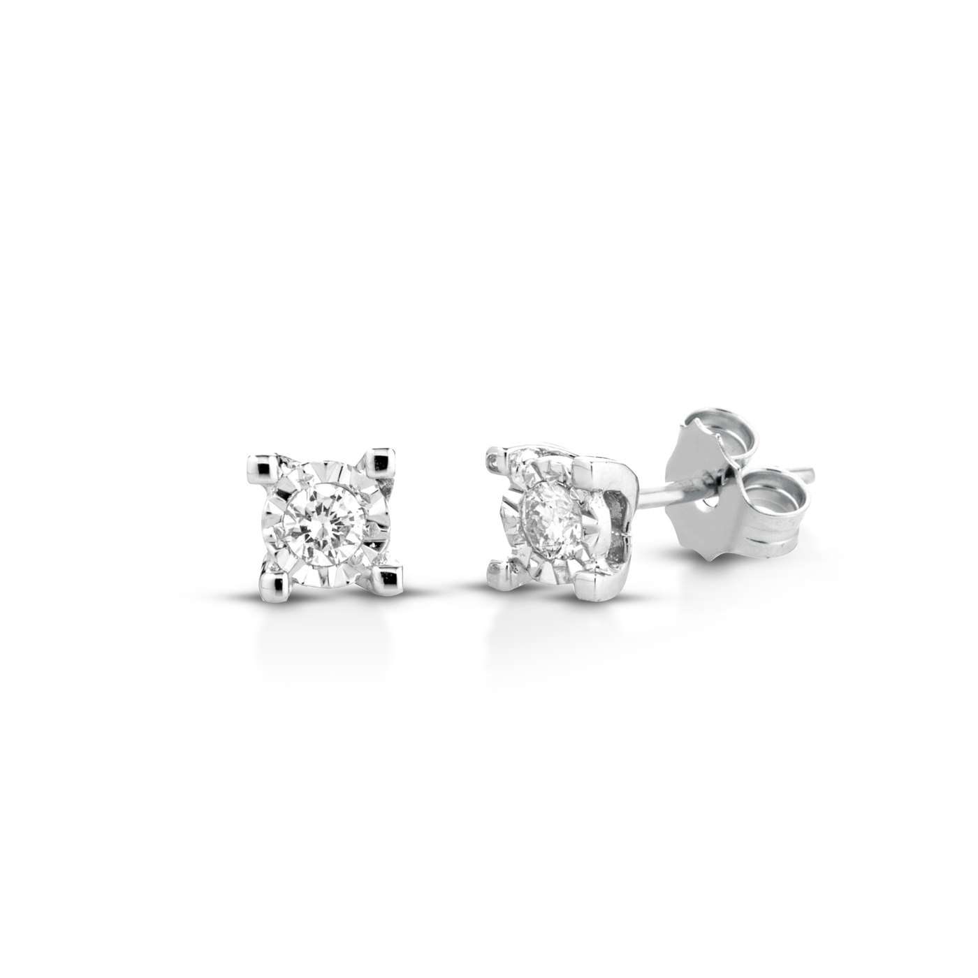 Orecchini a lobo quadrati in oro bianco 18kt con diamanti da 0,10 a 0,20ct — LeLune