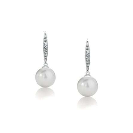 Pendientes con perlas cultivadas en oro blanco de 18K con diamantes 0,01ct Ø 7-7,5 mm