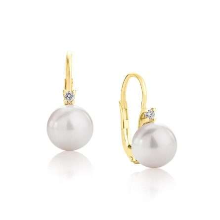 Orecchini con perle coltivate in oro bianco 18kt con diamanti 0,02ct Ø 7-7,5 mm — LeLune