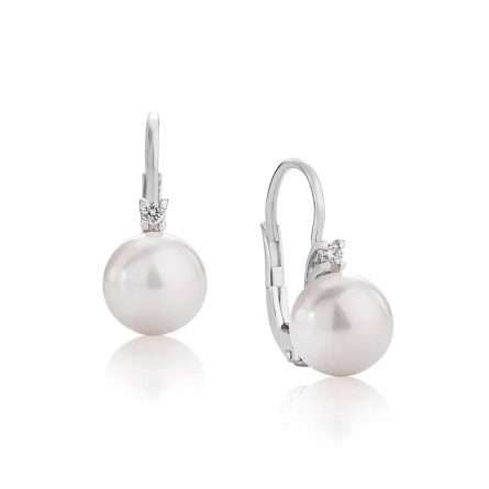 Pendientes con perlas cultivadas en oro blanco de 18K con diamantes 0,02ct Ø 6,5-7 y 7-7,5 mm